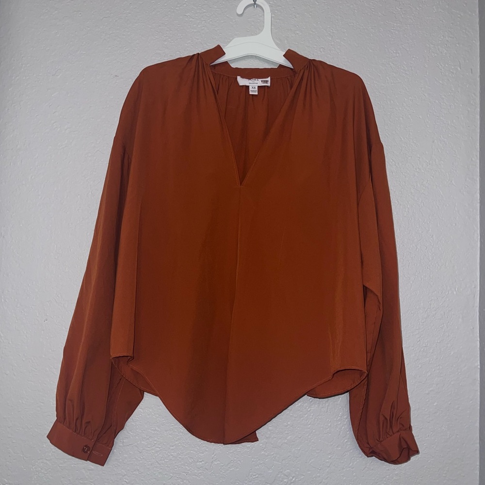 Tome Collective Long Sleeve Front Tie V-Neck Boho Top Blouse Bishop Sleeve